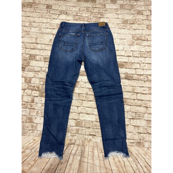 American Eagle High Rise Girlfriend Distressed Ripped Holes jean Busted Knees 4 - Picture 4 of 4